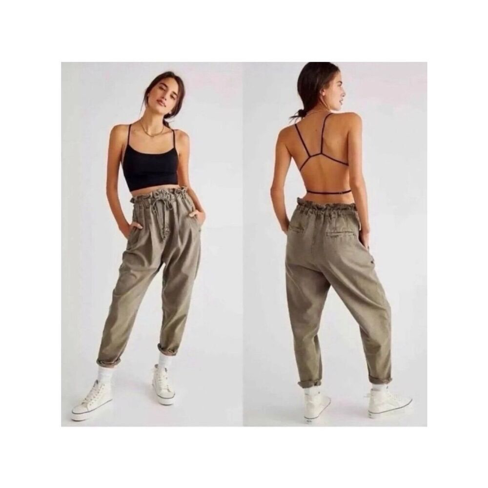 Free People Margate Pleated Drawstring Jogger Trouser Green Size Small